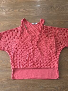 Papaya Coral Pink Lace Crop Top